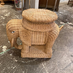 Vintage wicker elephant table stand (19.5 tall, 23.5l, 9"deep)