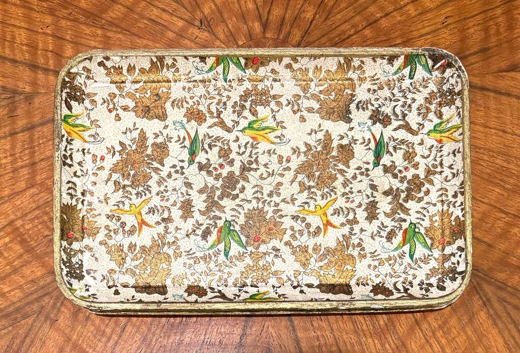 VINTAGE VIKING HAND MADE TRAY W/FLORALS AND BIRDS | 8.25" W X 5.25" D