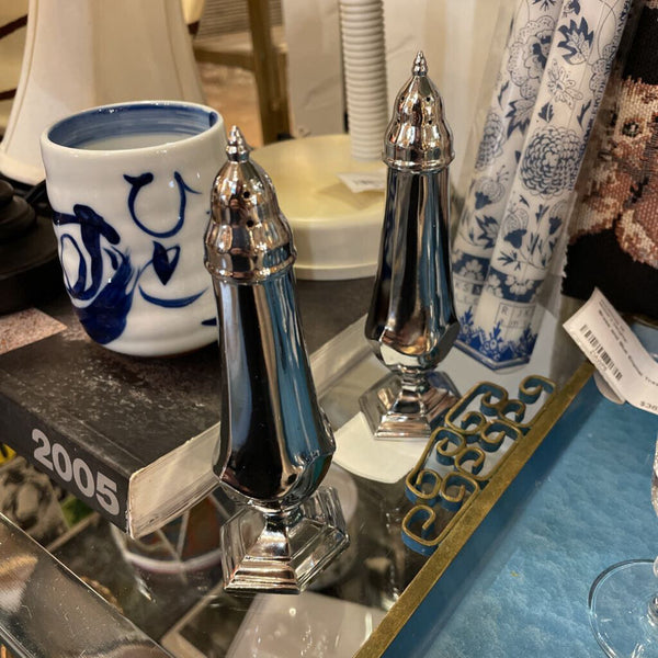 Tall Silver Salt and Pepper Shaker SET