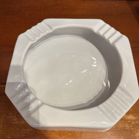 Large white pottery ashtray 8x8