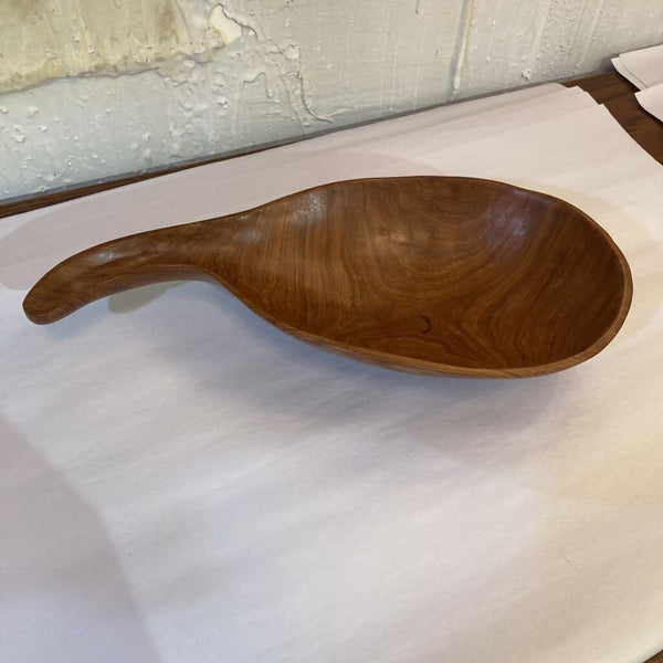 Organic natural wood handled bowl (14")
