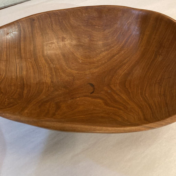Organic natural wood handled bowl (14")