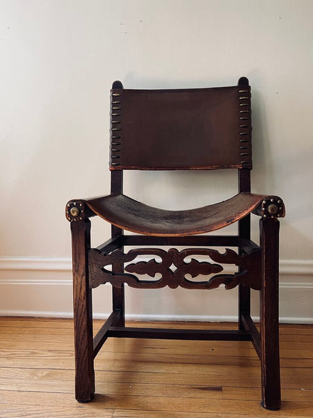 Early 20th century oak chair with leather - IN STORE PICK UP ONLY