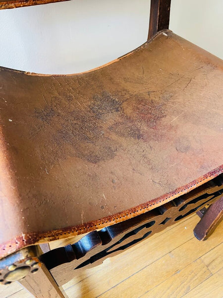 Early 20th century oak chair with leather - IN STORE PICK UP ONLY