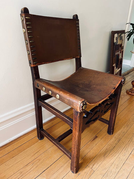 Early 20th century oak chair with leather - IN STORE PICK UP ONLY