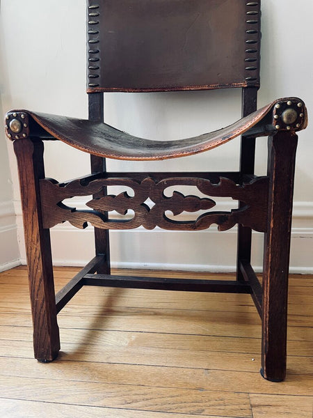 Early 20th century oak chair with leather - IN STORE PICK UP ONLY