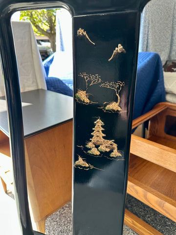 Vintage black lacquer chinoiserie style side chair with pad 38.5t x18w x18d for pick up only