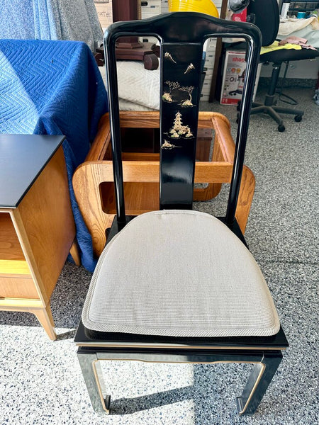 Vintage black lacquer chinoiserie style side chair with pad 38.5t x18w x18d for pick up only