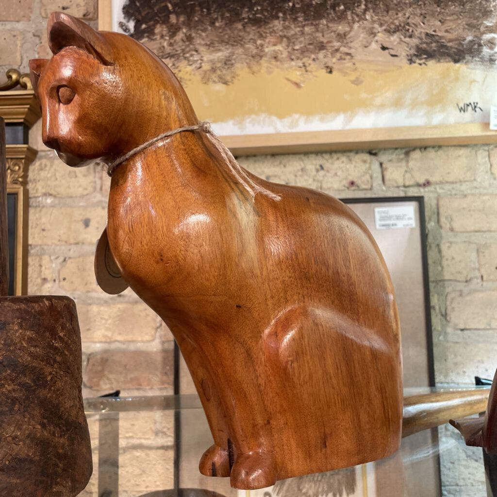 Large hand-Carved Walnut Cat -12X19 in