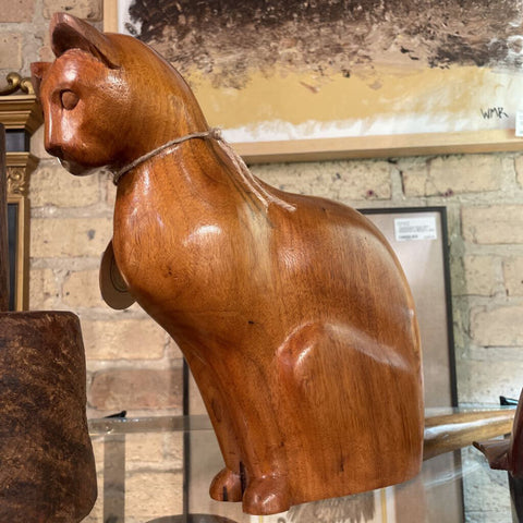 Large hand-Carved Walnut Cat -12X19 in