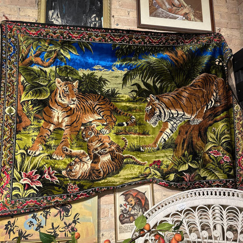 Large vintage tiger family tapestry
