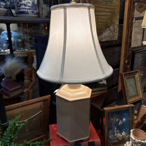 Vintage Tan lamp with shade 21in tall