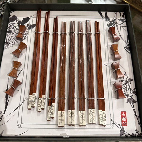 Set of 8 Plum Blossom Chopstics with rests