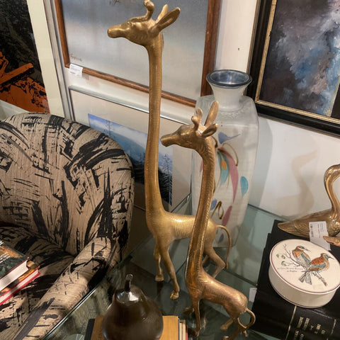 Pair Brass Giraffes - 2ft tall & 19 in. Tall