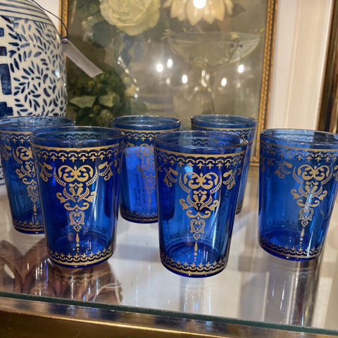 Set of six blue and gold tumblers