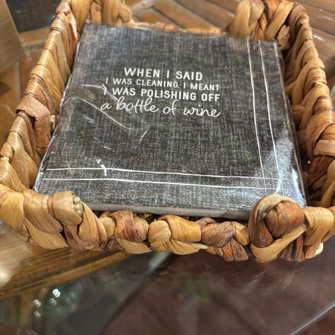 Wicker napkin holder with wine napkins