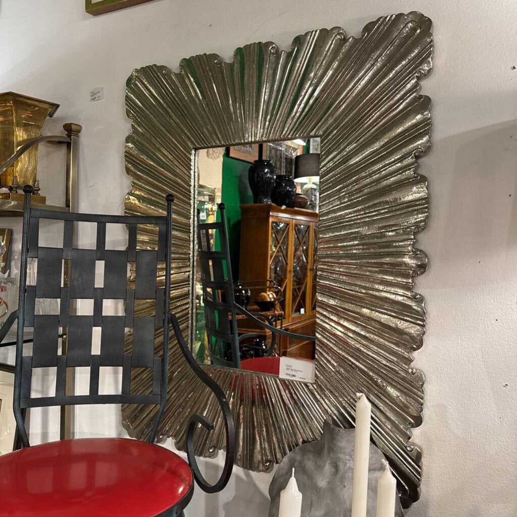 Global Views linen fold silver mirror. L 31.5 x H 40