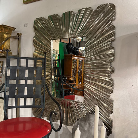 Global Views linen fold silver mirror. L 31.5 x H 40