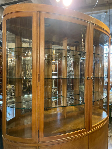 Bow Front Burl Wood China Cabinet 84 inches tall. 70 inches wide. 20 inches deep.