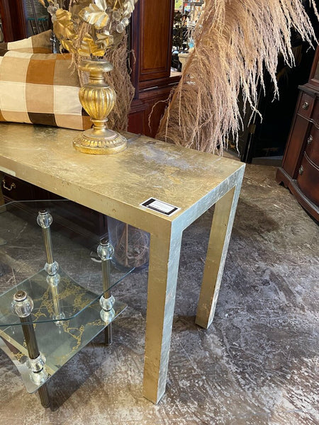 Gold Leaf Console Table 60 inches long. 18 inches deep. 29 tall.