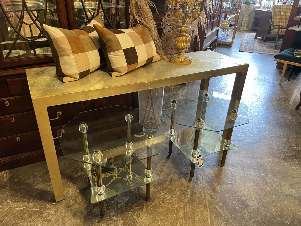 Gold Leaf Console Table 60 inches long. 18 inches deep. 29 tall.