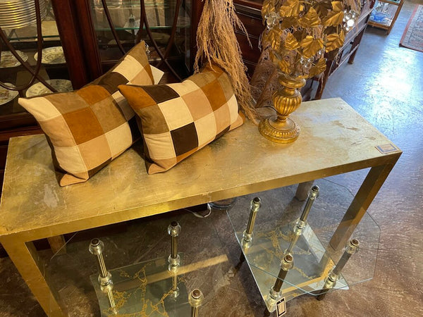 Gold Leaf Console Table 60 inches long. 18 inches deep. 29 tall.