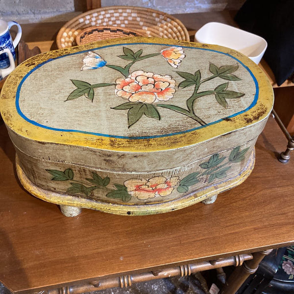 Handpainted floral Asian wood box (5 H x 13 L in)