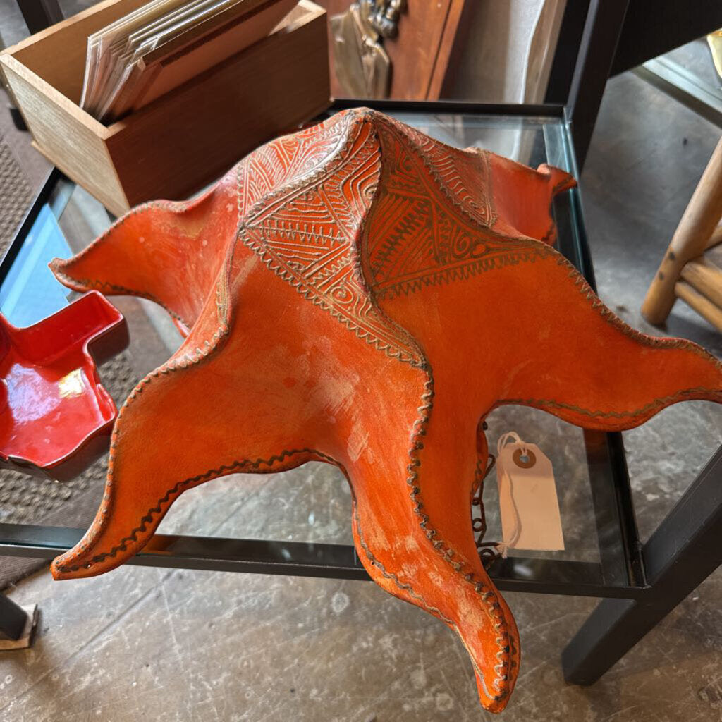 Moroccan henna ceiling light fixture goat skin