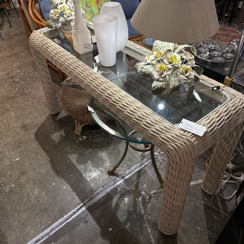 Vintage ratan cinsole table. L 64 x W 19 x H 28.5