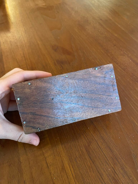 Antique Hand Carved Wood Stamp Box with Floral Design
