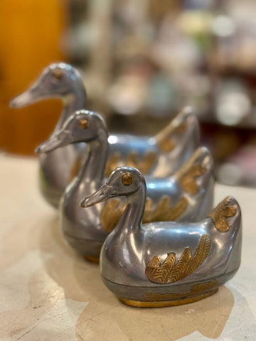 Pair of pewter brass ducks vintage