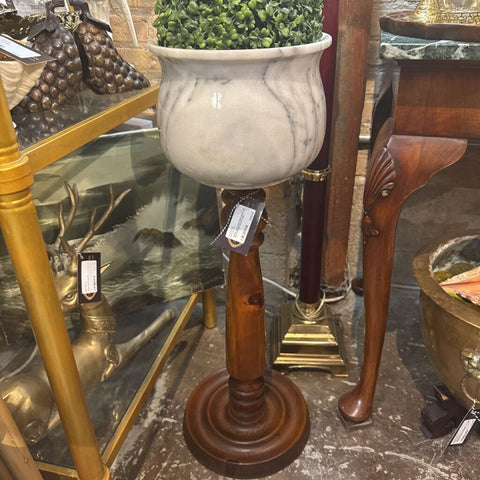 Marble and Wood Plant Stand 11W 31H IN STORE PICKUP ONLY