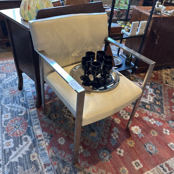 HBF Corfino guest chair in brushed steel and beige leather for pick up only approx 32.5t x 21d x 22.5 w