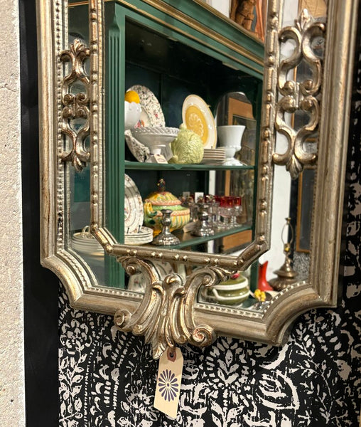 VINTAGE ITALIAN ORNATE GILDED SILVER MIRROR | 23" H X