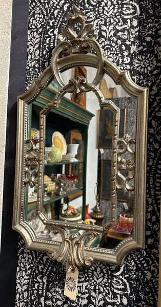 VINTAGE ITALIAN ORNATE GILDED SILVER MIRROR | 23" H X