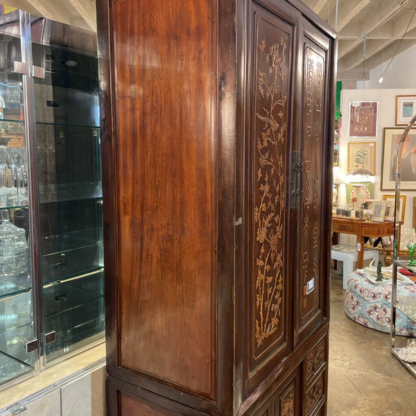 Asian Cabinet with Hand Carved Details-- 37 in wide, 81 in tall, 21 in deep