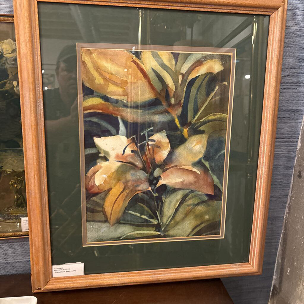 Framed floral green matting Artwork