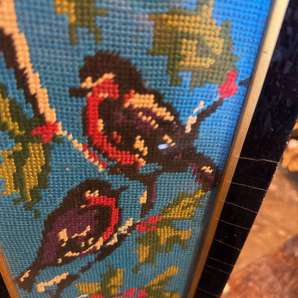 Turquoise crossstitch of birds vintage 16x6