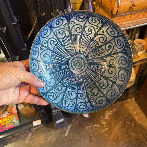 Vintage blue enamel signed bowl