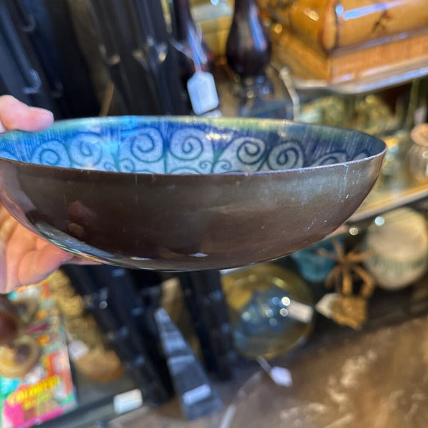Vintage blue enamel signed bowl