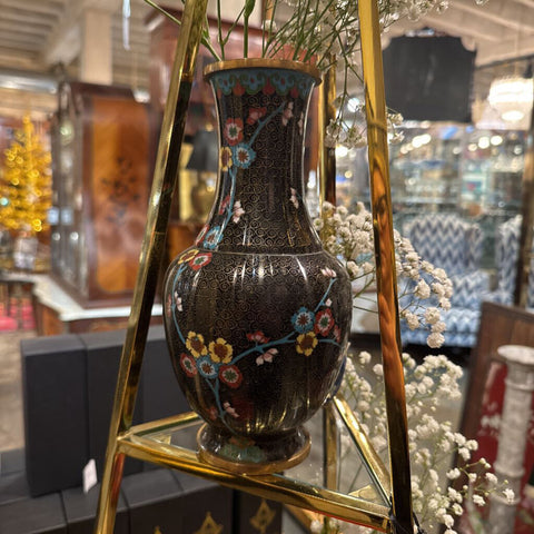 Black Cloisonne Vase 8"