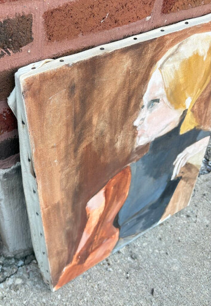 VINTAGE PORTRAIT PAINTING OF A WOMAN ON CANVAS, SIGNED ON BACK | 24" H x 20" W