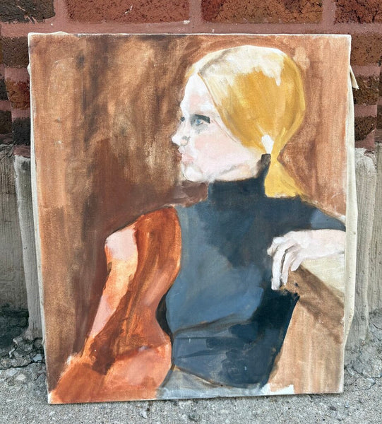 VINTAGE PORTRAIT PAINTING OF A WOMAN ON CANVAS, SIGNED ON BACK | 24" H x 20" W