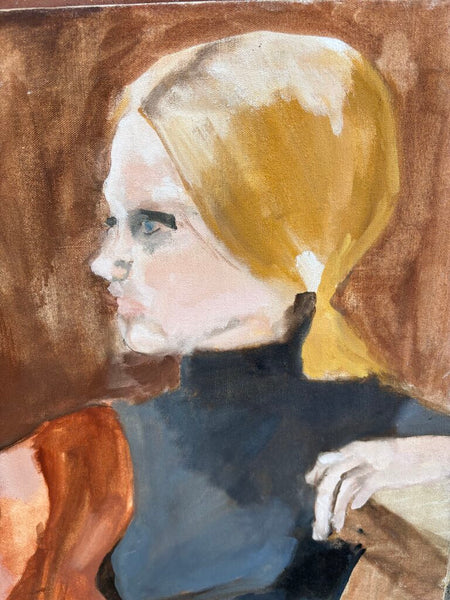 VINTAGE PORTRAIT PAINTING OF A WOMAN ON CANVAS, SIGNED ON BACK | 24" H x 20" W