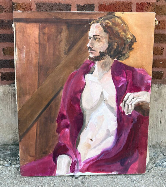 VINTAGE PORTRAIT PAINTING OF A MAN ON CANVAS, SIGNED ON BACK | 30" H x 24" W