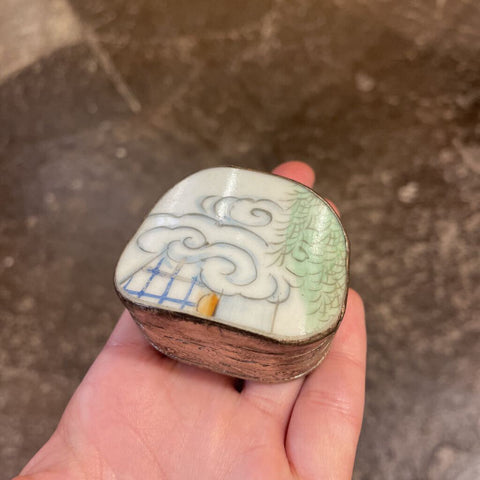 Chinese Porcelain Shard Box Silver and Porcelain