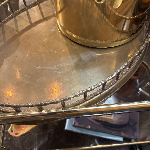 Large Oval Brass Bamboo Gallery Bar Tray with handles 19 inches long