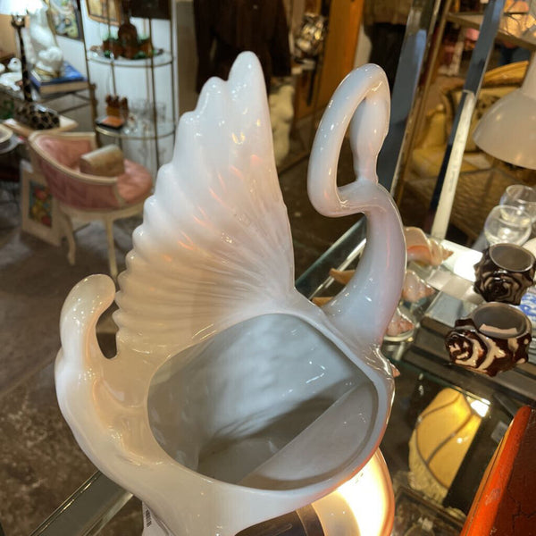 White Ceramic Swan Lamp- as is 1 tiny chip in glaze