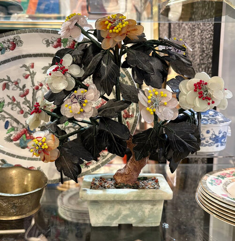 ANTIQUE ASIAN BONSAI TREE STATUE DONE IN STONE | 11.5" H X 10" W