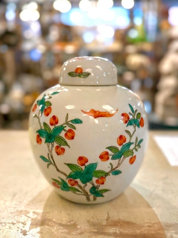 Large white peach ginger jar